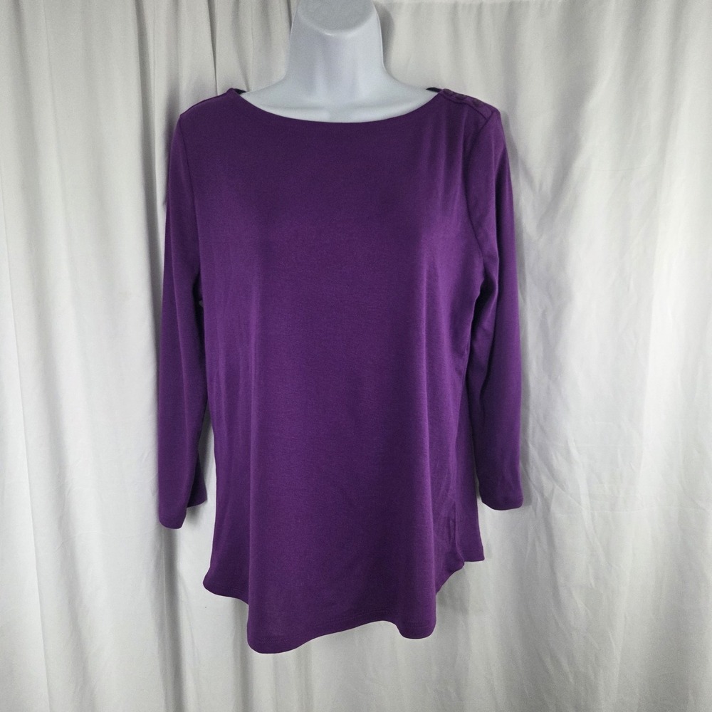 Charter Club Womens Long Sleeve Round Neck Tunic Top Purple Size PL